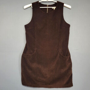 Vtg Bauer Dress Womens Petite 10 Brown Corduroy Sleeveless Shift Pockets